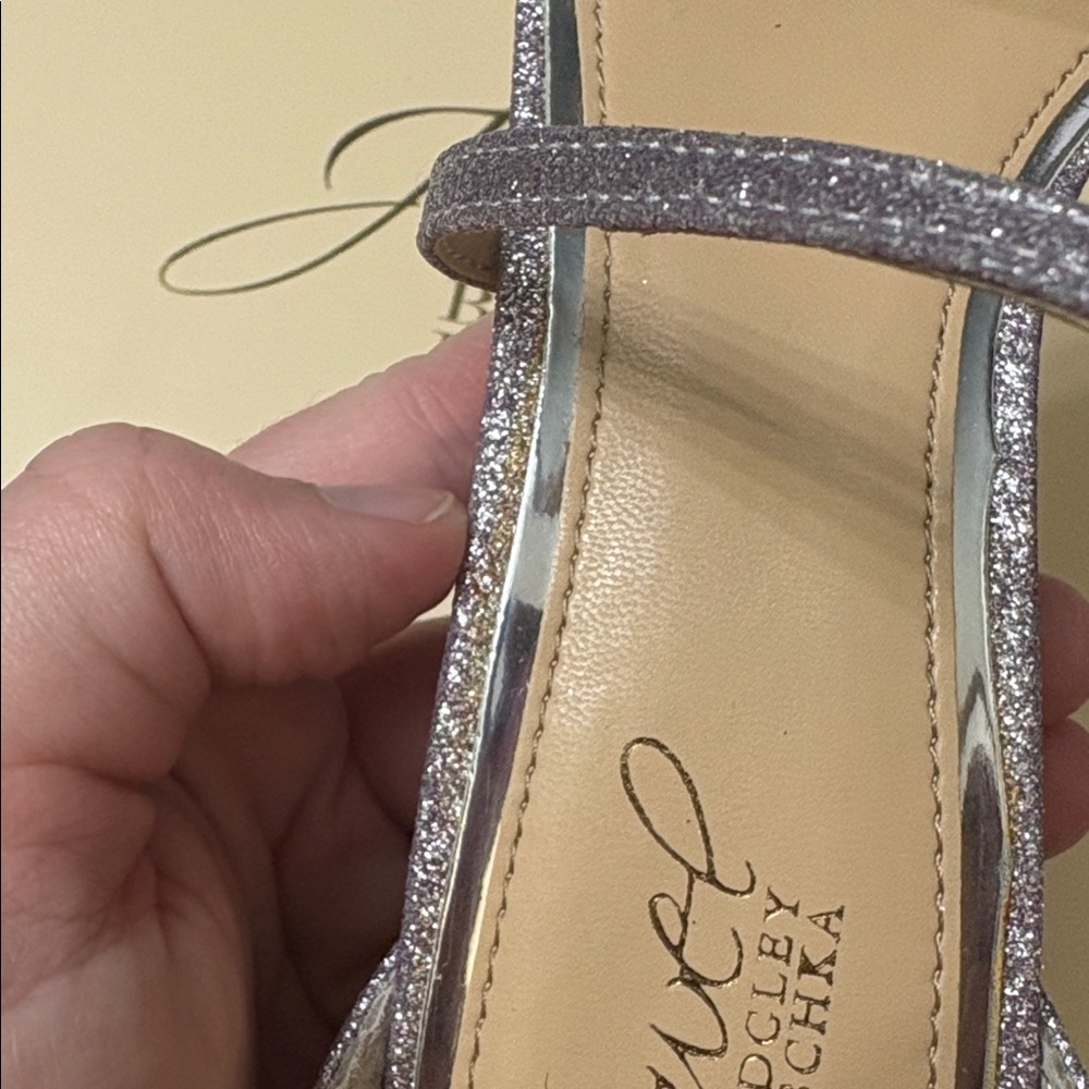 NEW In Box Jewel Badgley Mischka Purple Lilac Glitter Diana Strappy Heels Size 7 - Picture 14 of 16